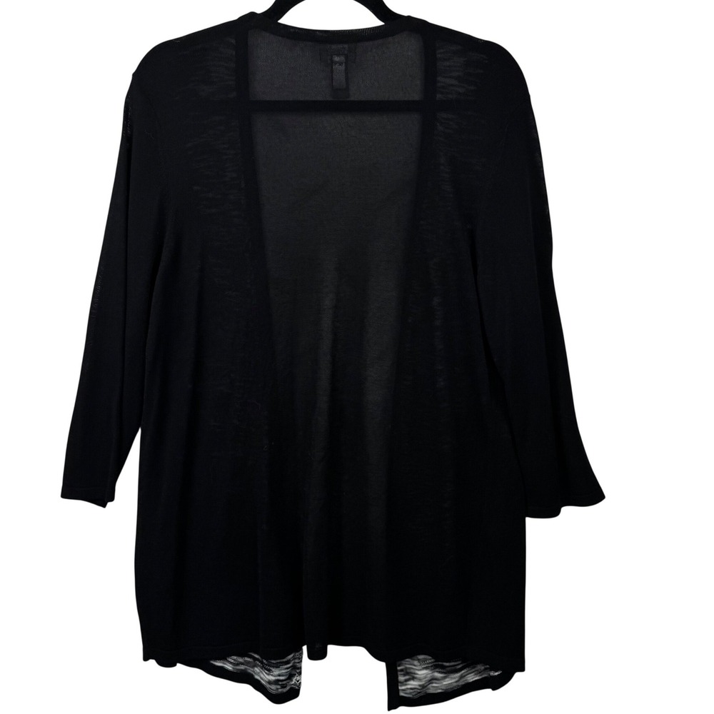 Chicos Travelers Cardigan Womens 2 Large Black White Abstract Open Front - Picture 3 of 9